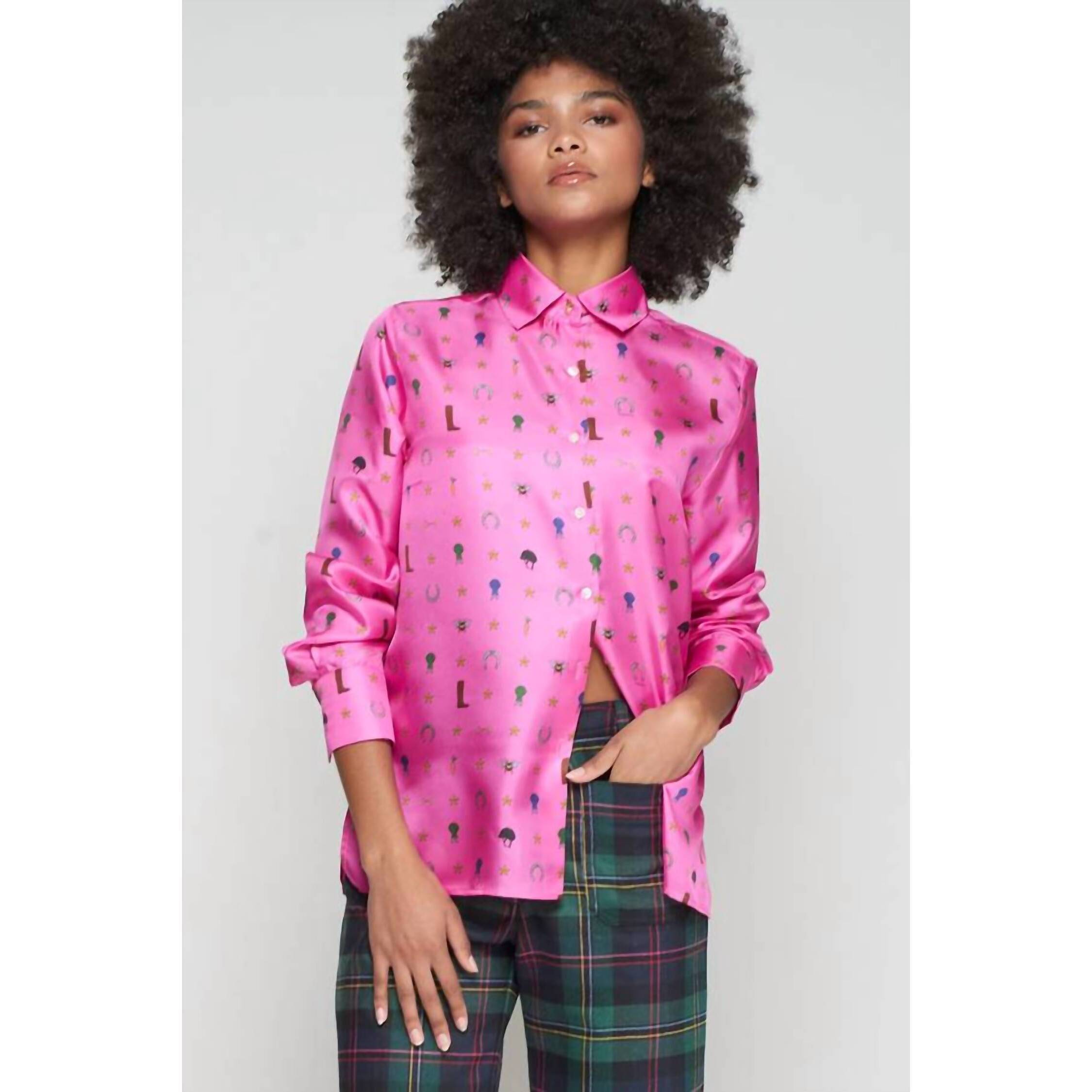 New Vilagallo Mariela Print Silk Shirt In Rose